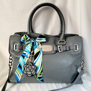 Michael Kors Hamilton Gray Pebbled Leather Satchel Bag w/ Silver Hardware ~ EUC